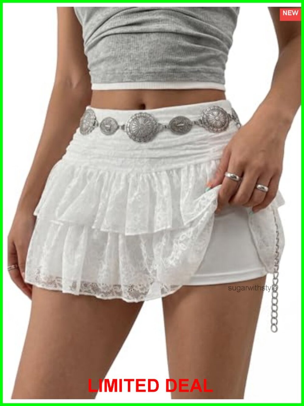 Lace Mini Skirt with Shorts and Waist Chain